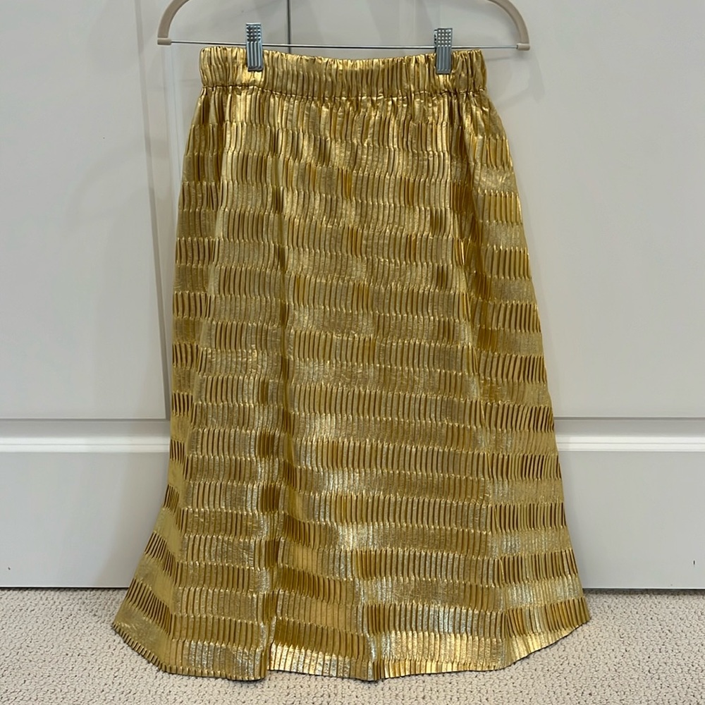 NWOT BURU Gold A-Line Midi Skirt Size S/M | Holiday Skirt